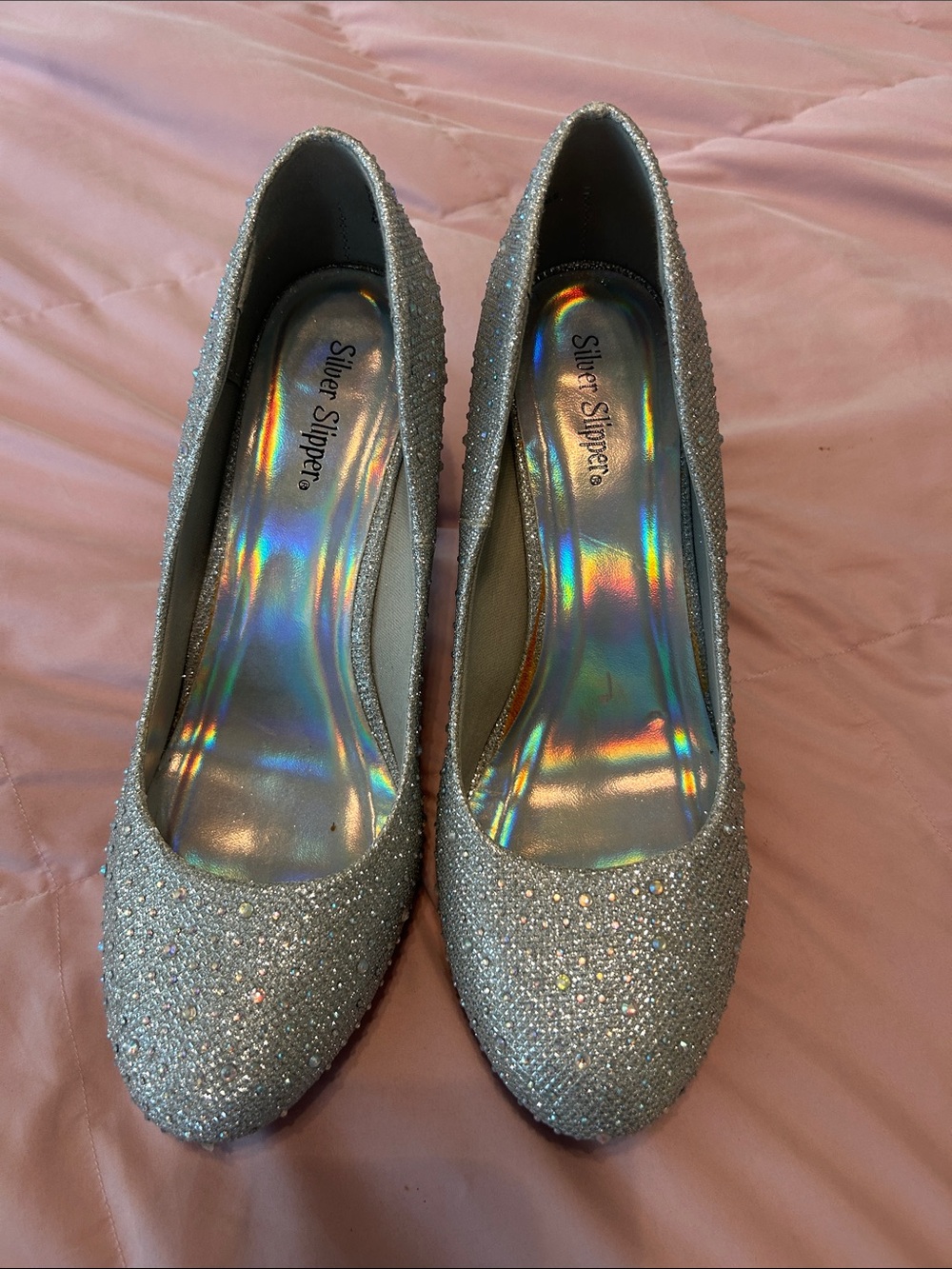Silver slipper shoes for party